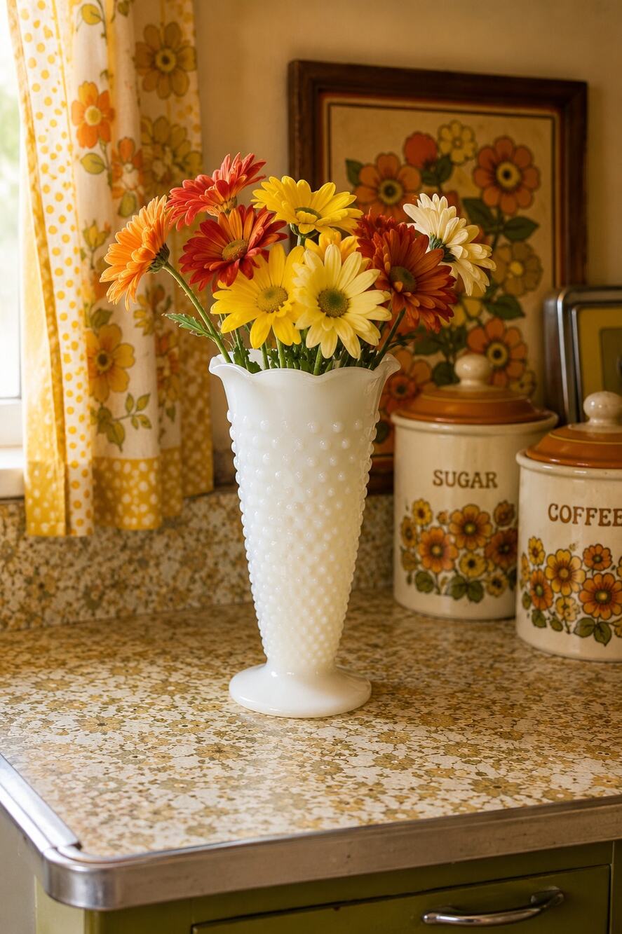 Vintage White Milk Glass Hobnail Footed Vase Scalloped Rim 9 Inch